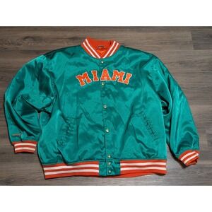 Mitchell Ness Hurricanes Satin Bomber Jacket Green Orange NFL Men's 3XL READ!